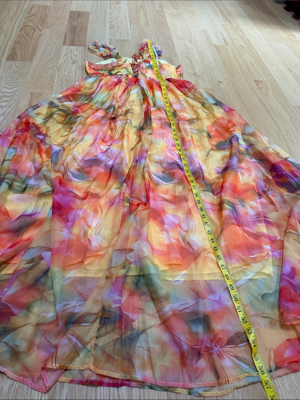 New! Loragal large watercolor chiffon front lace up maxi dress . - Picture 8 of 11